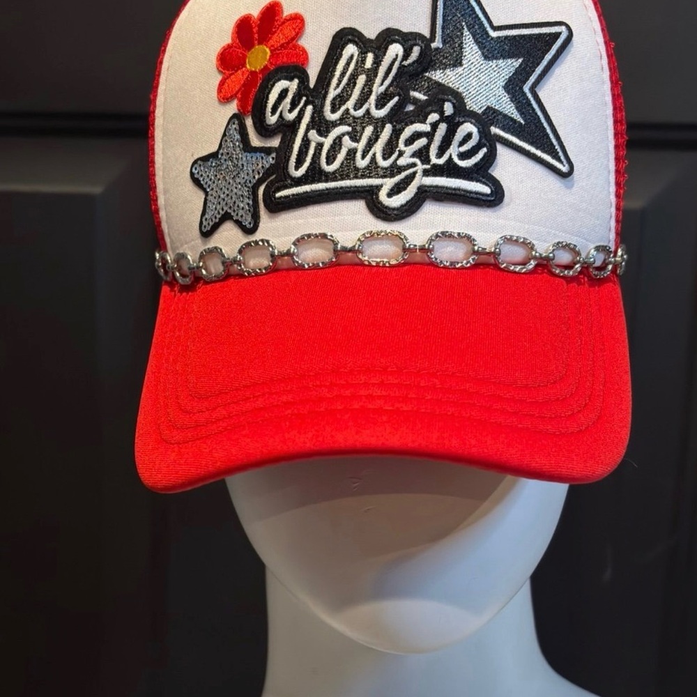 Red and White lil bougie Trucker hat Star Design